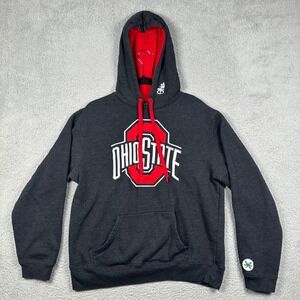 Ohio State Buckeyes Varsity Hoodie‎ Mens Large Charcoal Gray Red Embroidered